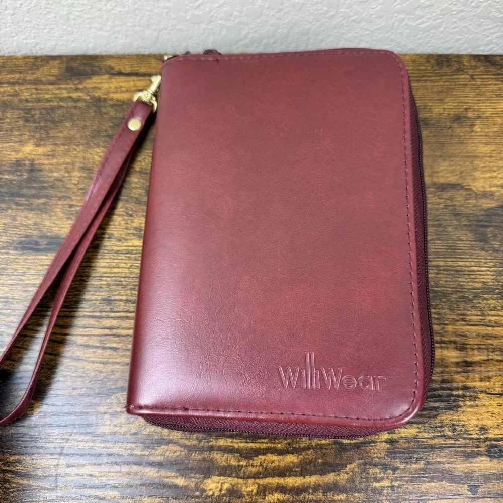 Williwear Business Planner Organizer Wallet Burgundy Zip Faux Leather‎ New